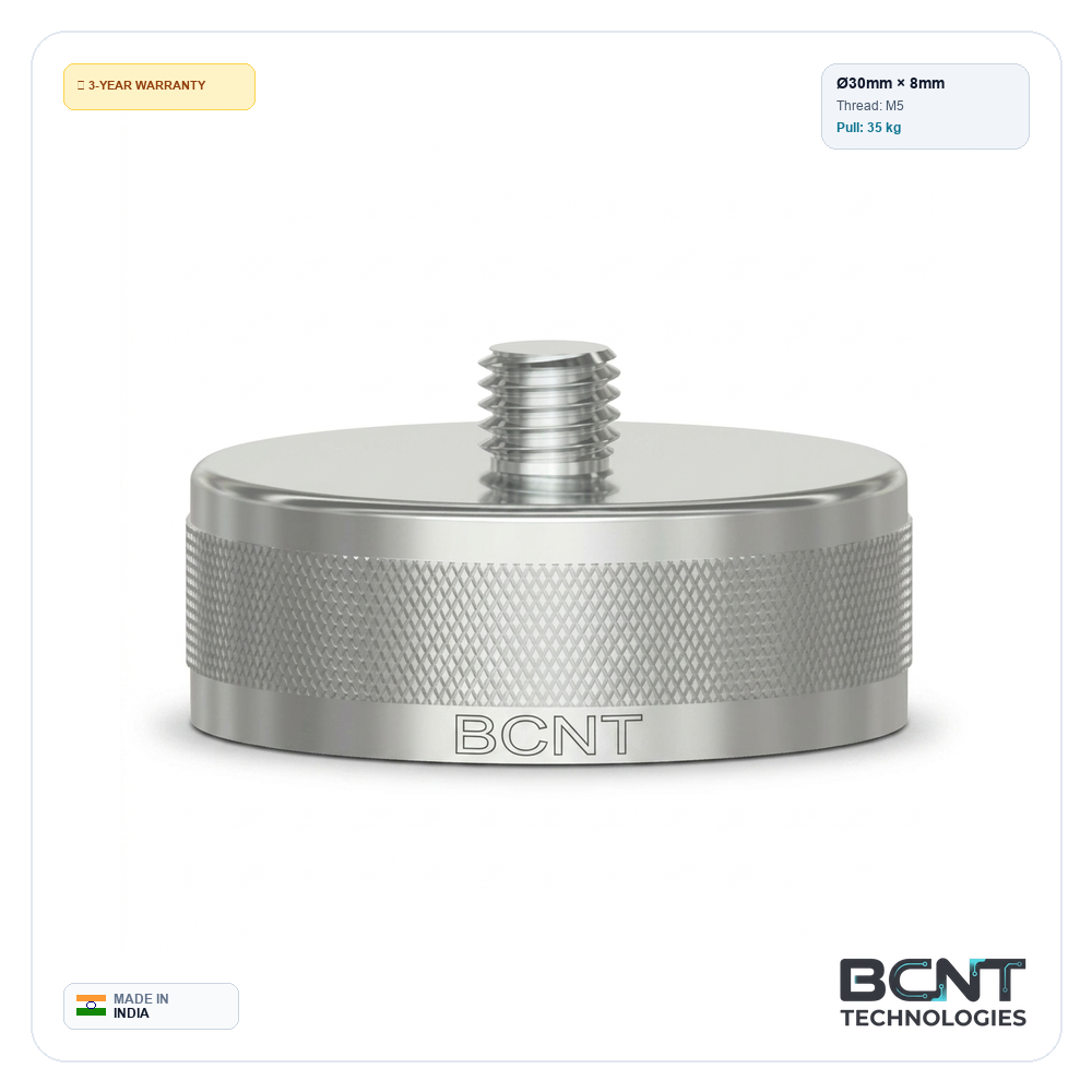 Magnetic Mounting for Sensor - Ø30mm Neodymium, M5 Thread (35kg Pull Force) (SKU: BCNT-MAG-30-M5) - BCNT Technologies