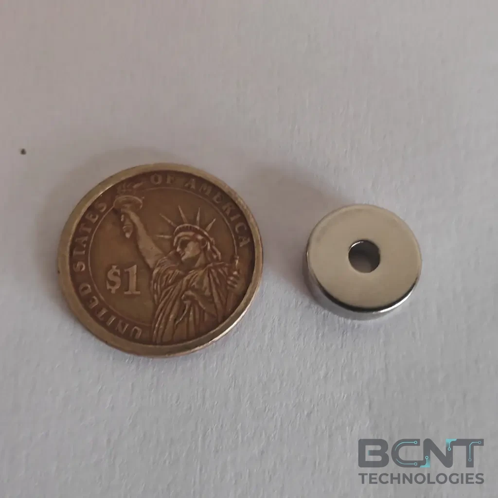 Neodymium Block Magnet - Ø15mm x d4 x 5mm thick., N52, Nickel, (SKU: R-15-4H-5-N52-D) | BCNT TECHNOLOGIES