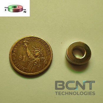 Neodymium Block Magnet - Ø15mm x d7 x 5mm thick., N42, Nickel, (SKU: R-15-7H-5-N42-D) | BCNT TECHNOLOGIES