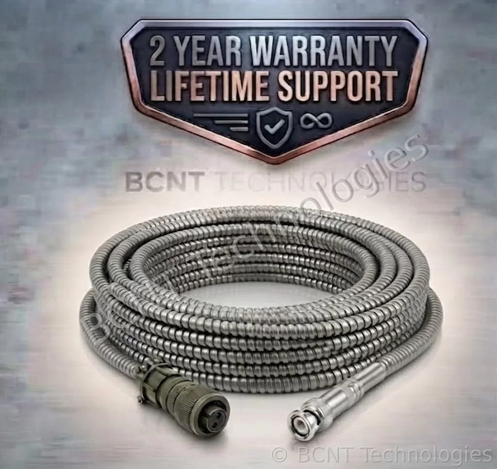 Armored Vibration Sensor Cable - 2-Pin MIL-C-5015 to BNC Plug (SS Armor) - View 2 (SKU: BCNT-AJ-C50-BN-005)